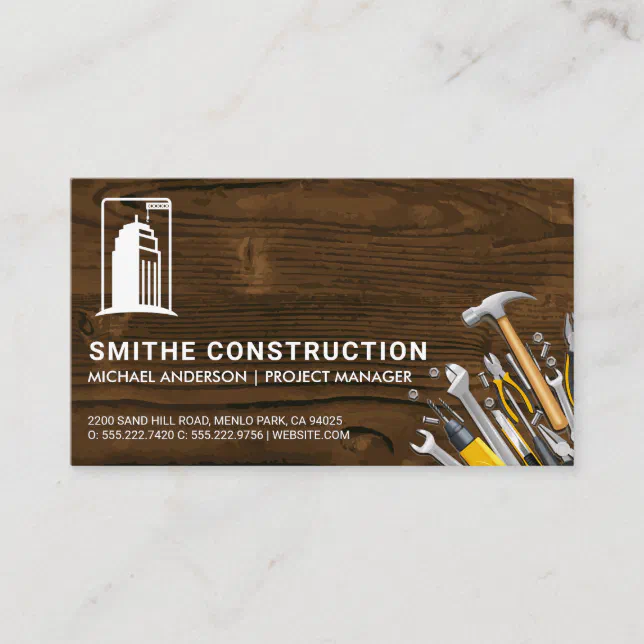 Construction Tools | Wood and Building Logo Business Card | Zazzle