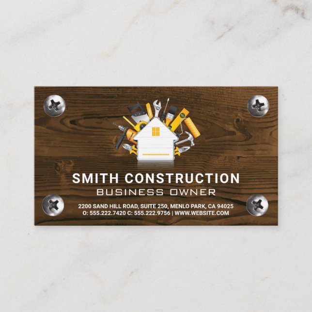 Construction Tools | Wood and Metal Screws Business Card (Front)