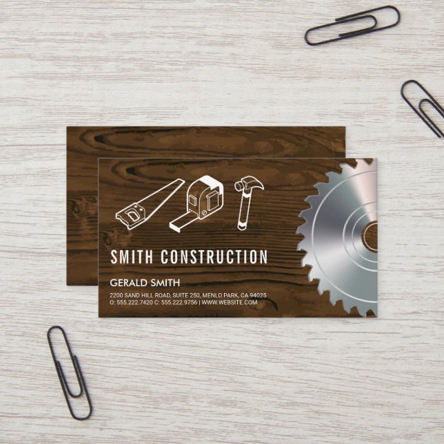 Construction Tools | wood Table Business Card (Front/Back In Situ)