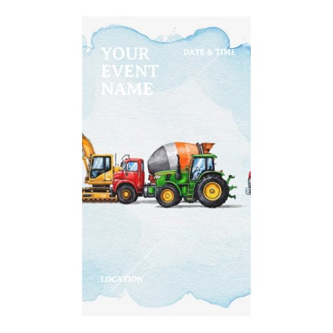 Construction tractor machinery birthday digital templates