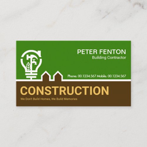 Construction Tree Bulb Border Builder Contractor Business Card