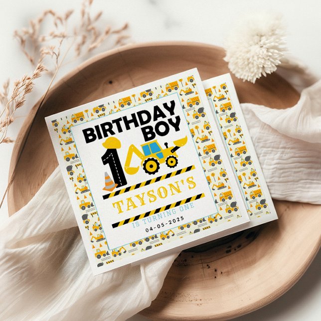Construction Truck 1st Birthday | Kids Party Napkins (Creator Uploaded)