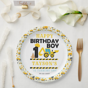 Construction Truck 1st Birthday Kids Party Paper Plates