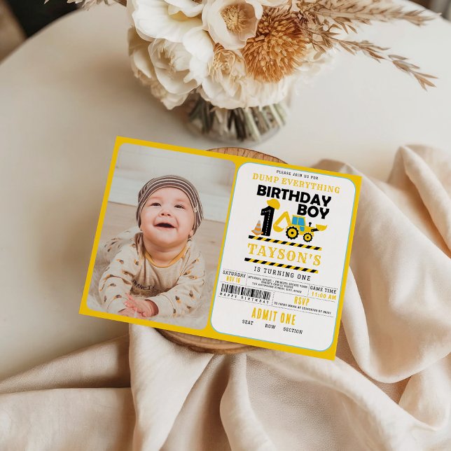 Construction Truck 1st Birthday Photo | Kids  Invitation (Creator Uploaded)