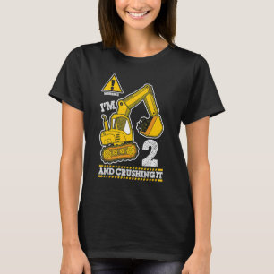 Construction Truck 2nd Birthday 2 Years Old Digger T-Shirt