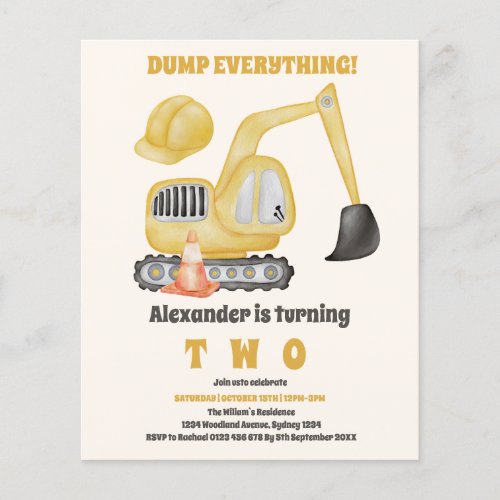 Construction Truck 2nd Birthday Flyer