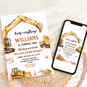 Construction Truck 3rd Birthday Invitation