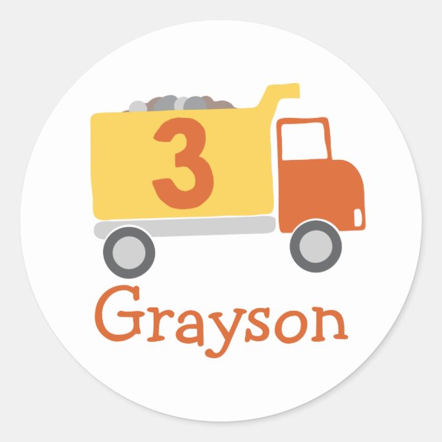 Construction Truck 3rd Birthday Party Stickers (Front)