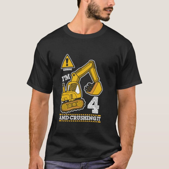 Construction Truck 4th Birthday 4 Years Old Digger T-Shirt (Front)