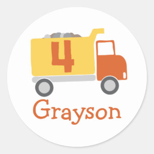 Construction Truck 4th Birthday Party Stickers