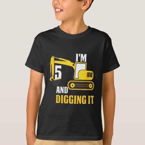 Construction Truck 5th Birthday 5 Years Old Digger T_Shirt