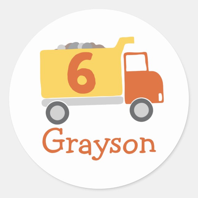 Construction Truck 6th Birthday Party Stickers (Front)