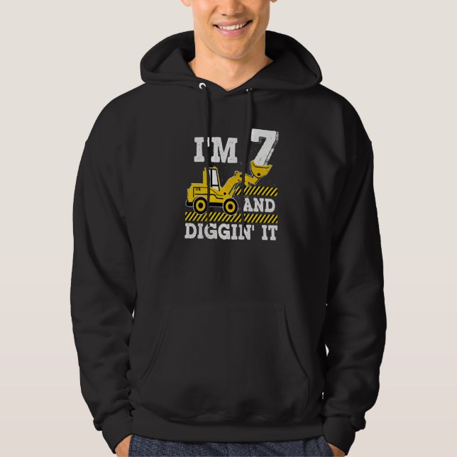 Construction Truck 7th Birthday Boy Excavator 7 Di Hoodie (Front)