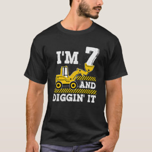 Construction Truck 7th Birthday Boy Excavator 7 Di T-Shirt