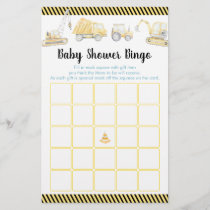 Construction Truck Baby Shower Bingo Game