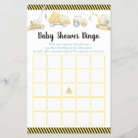 Construction Truck Baby Shower Bingo Game