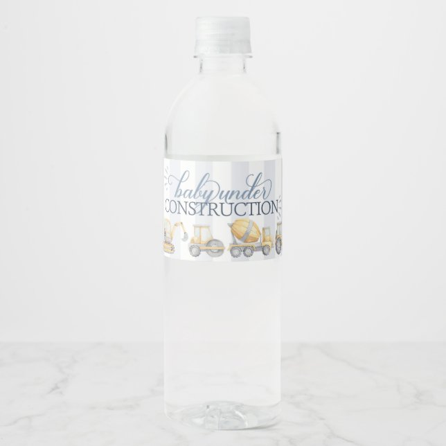Construction Truck Baby Shower Birthday Water Bott Water Bottle Label (Front)