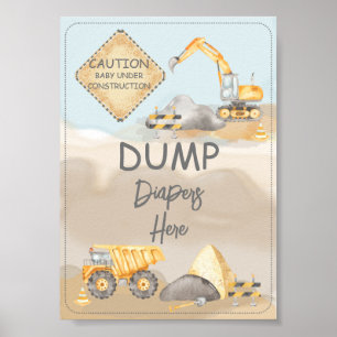 Construction Truck Baby Shower Dump Diapers Here Poster
