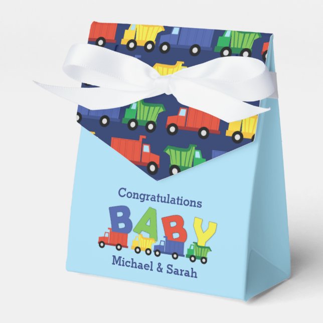 Construction Truck Baby Shower Favor Boxes (Front Side)