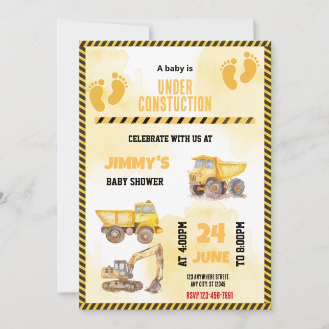 Construction Truck  Baby Shower Invitation (Front)