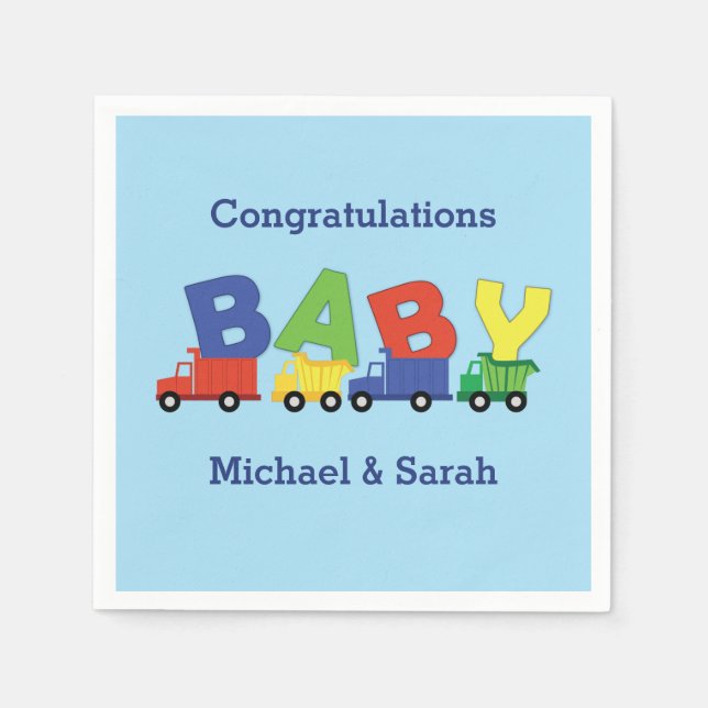 Construction Truck Baby Shower Napkins (Front)