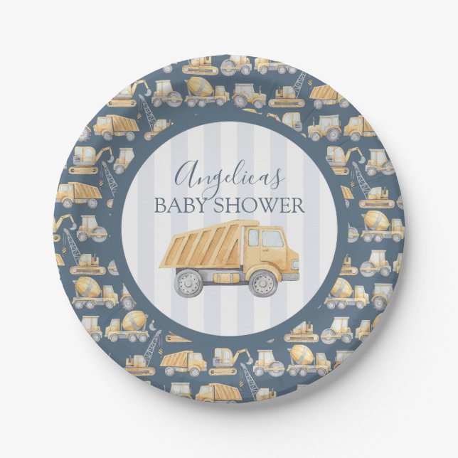 Construction Truck Baby Shower Paper Plates (Front)