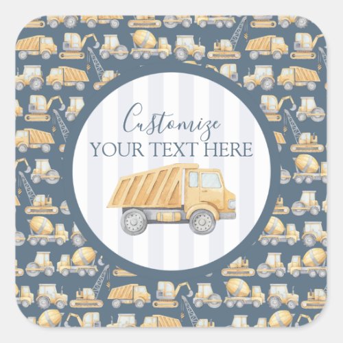 Construction Truck Baby Shower Square Sticker