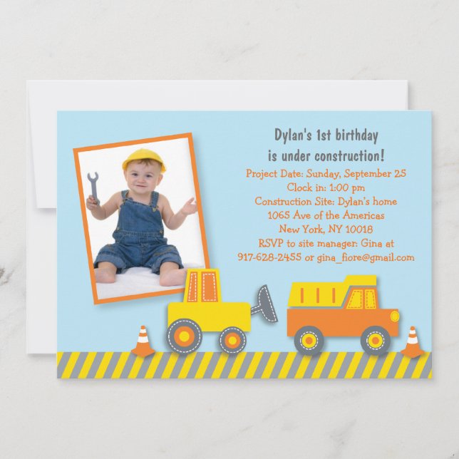 Construction Truck Birthday Invitation (Front)