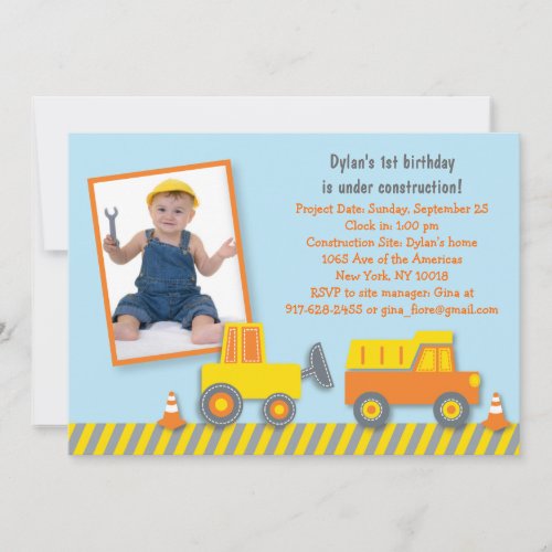 Construction Truck Birthday Invitation