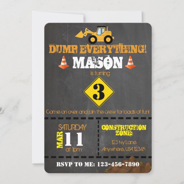 Construction Truck Birthday Invitation (Front)