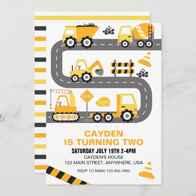 Construction Truck Birthday Invitation (Front/Back)