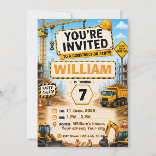 Construction Truck Birthday Invitation Personali