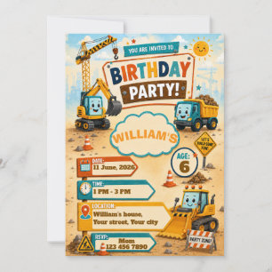 Construction Truck Birthday Invitation   Personali