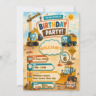 Construction Truck Birthday Invitation | Personali
