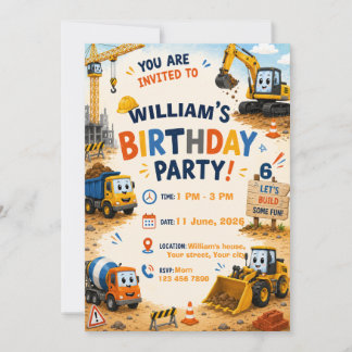 Construction Truck Birthday Invitation | Personali