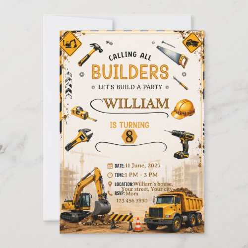 Construction Truck Birthday Invitation | Personali