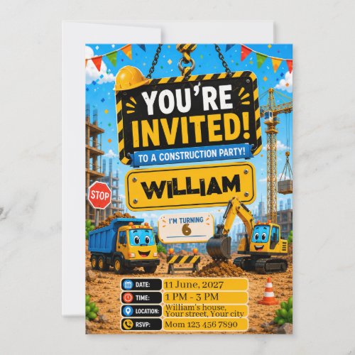 Construction Truck Birthday Invitation | Personali