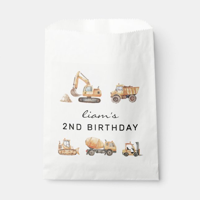 Construction Truck Birthday Modern Minimal Favor Bag (Front)