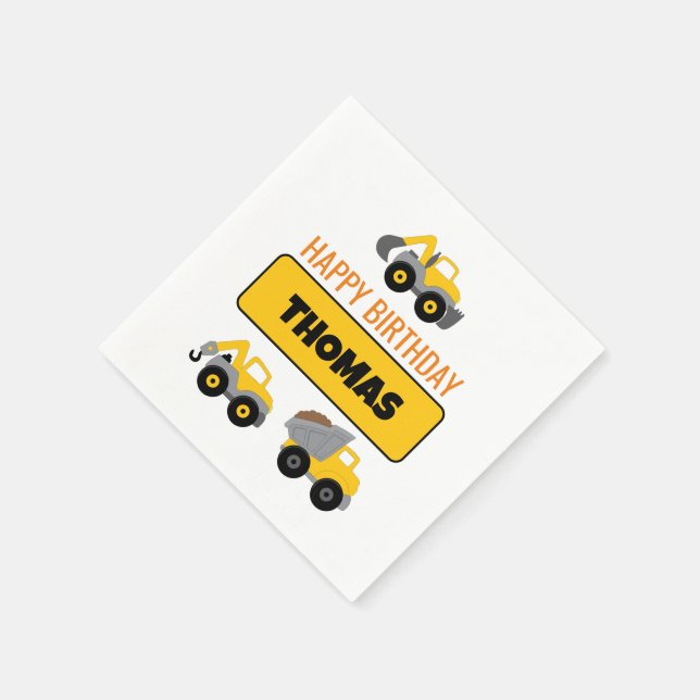 Construction Truck Birthday Napkins (Corner)