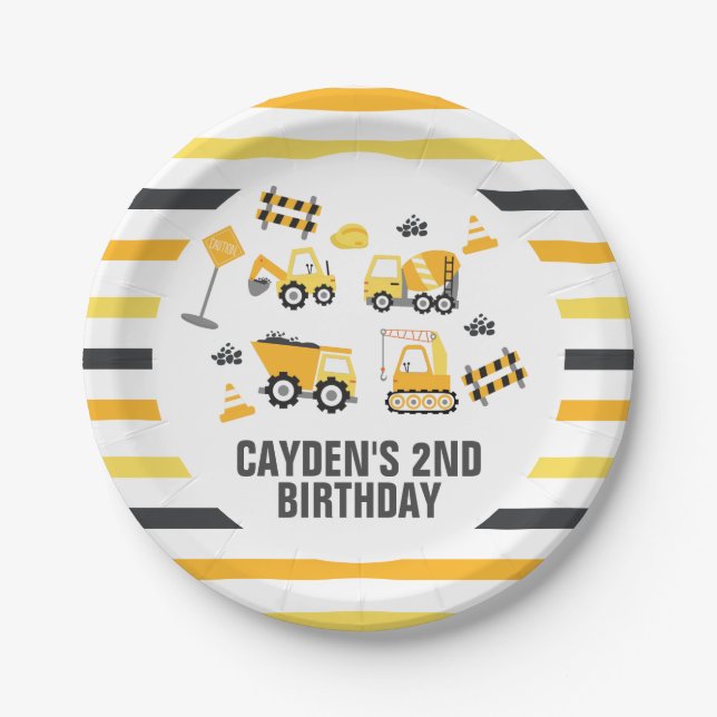 Construction Truck Birthday Paper Plates (Front)