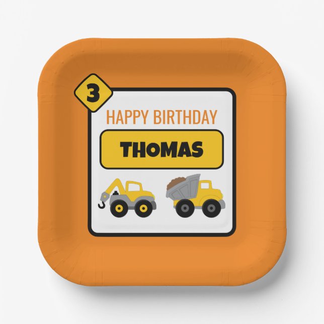 Construction Truck Birthday Paper Plates (Front)