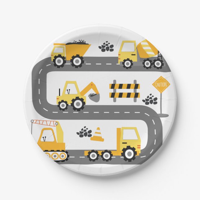 Construction Truck Birthday Paper Plates (Front)