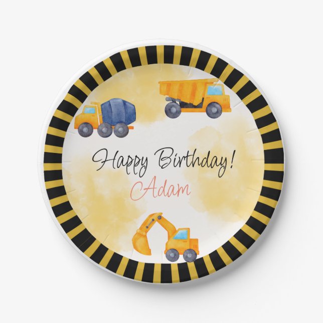  Construction Truck Birthday  Paper Plates (Front)