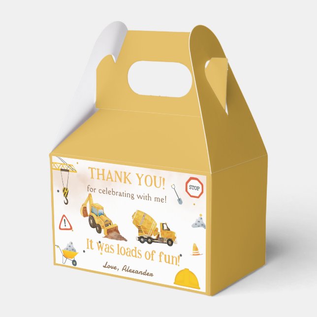 Construction Truck Birthday Party Favor Boxes (Front Side)