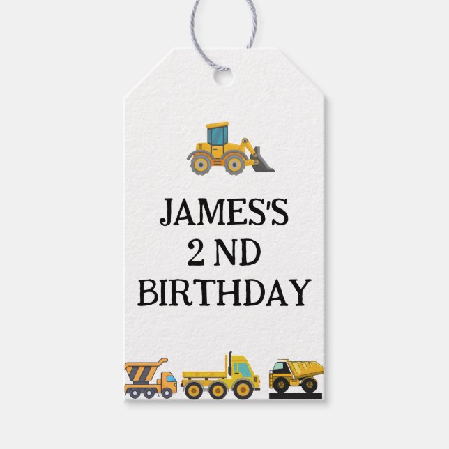 Construction Truck Birthday Party Gift Tags (Front)