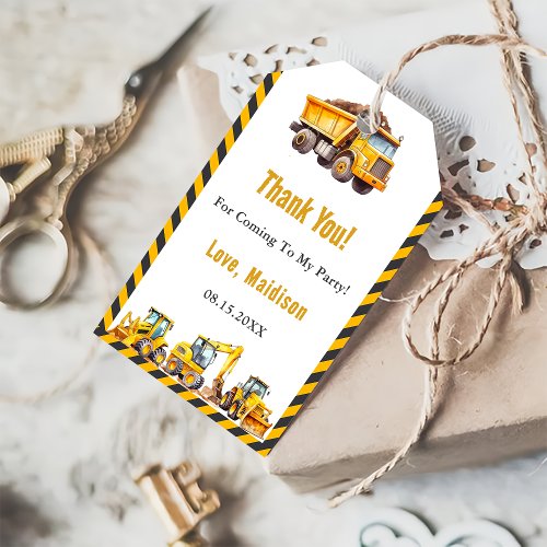 Construction Truck Birthday Party Gift Tags