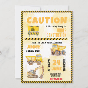 Construction Truck Birthday Party Invitation