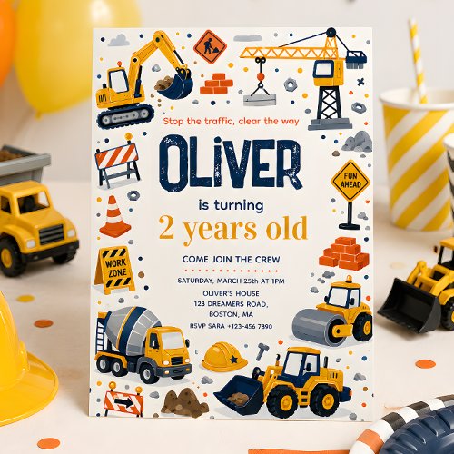 Construction Truck Birthday Party Invitation