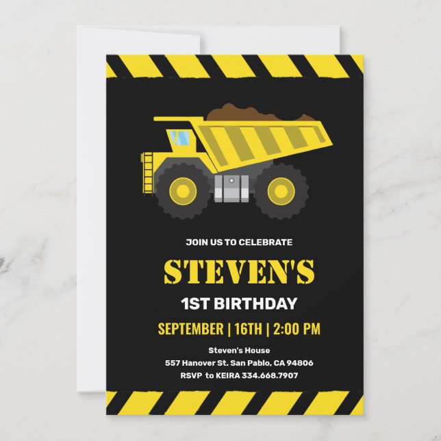 construction truck birthday party invitation (Front)
