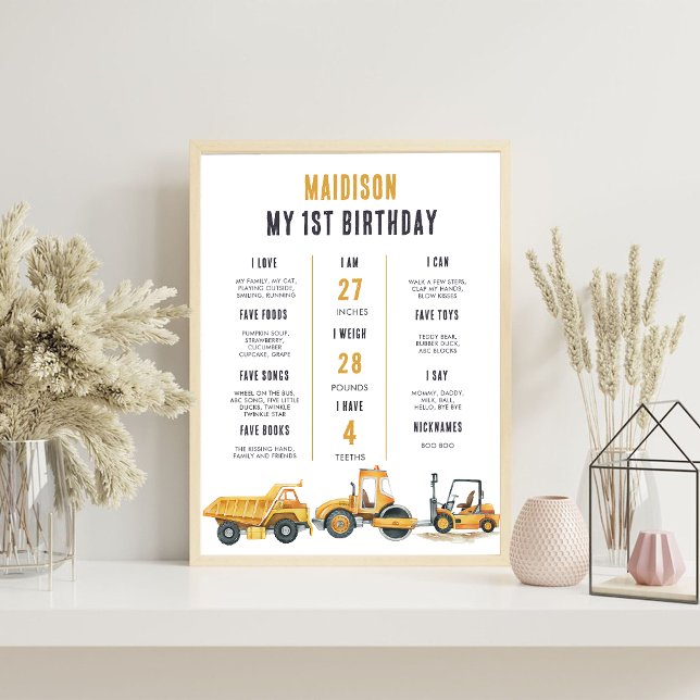 Construction Truck Birthday Party Milestone Sign (Creator Uploaded)